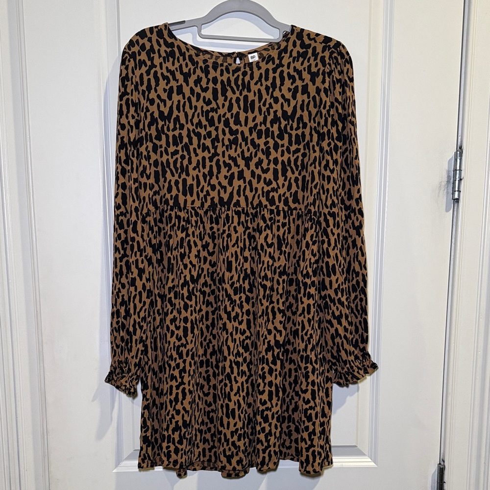 BP Brown and Black Animal Print Long Sleeve Dress